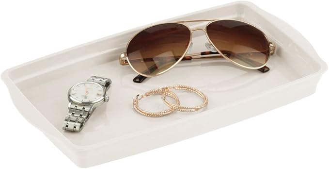 mDesign Plastic Storage Organizer Tray for Bathroom Vanity Countertops, Closets, Dressers - Holder for Guest Hand Towels, Watches, Earrings, Makeup Brushes, Reading Glasses, Perfume - Cream/Beige