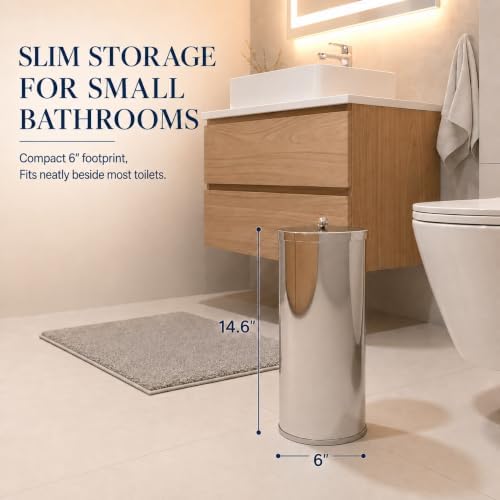 [2023 Upgraded Version] HUJI Rust Resistant Stainless Steel Toilet Paper Roll Canister Holder w/Removable Base for Bathroom Storage (1 Pack, Toilet Paper Canister) - Image 5