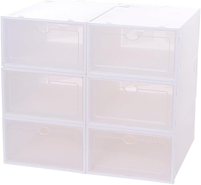 Ciieeo Stackable Shoe Storage Boxes 6pcs Thickened Plastic Shoe Organizer with White Frame for Women Closet Storage