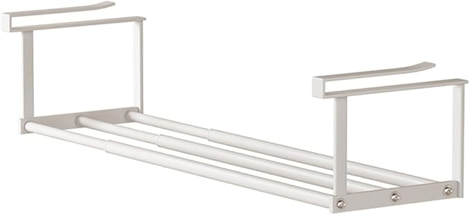 Expandable Shoe Rack Closet Hanging Organizer 16.14''-29.53'' Metal Adjustable Under Cabinet Storage Shelf Space Saving for Kitchen Pantry Room Dorm, White, 1 Pack