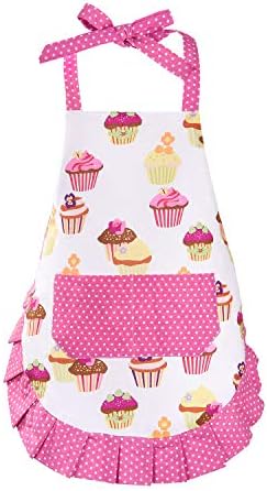 Claswcalor 100% Cotton Kids Girls Aprons for Cooking Cute Toddler Cupcake Baking Apron Adjustable Kitchen Pink Apron for Children Daughters Little Girls Granddaughter Gifts from Grandma by Claswcalor