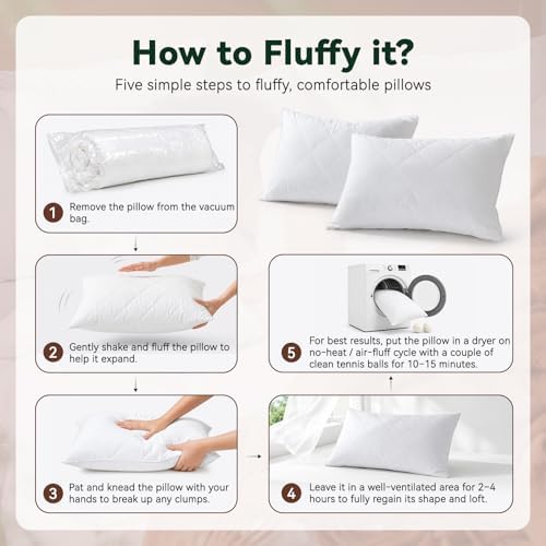 Three Geese White Goose Feather Cotton Pillows Queen Size Set of 2 - Soft 600 Thread Count Organic Cotton Cover, Soft Goose Feather Down Pillows for Side and Back Sleepers, 20x28inches - Image 7