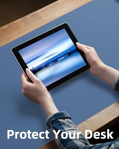 AFIING Leather Desk Pad Protector,Mouse Pad,Office Desk Mat, Non-Slip PU Leather Desk Blotter,Large Desk mat,Waterproof Keyboard mat for Office/Home/Decor (Grey Blue,55"" x 17"") - Image 4