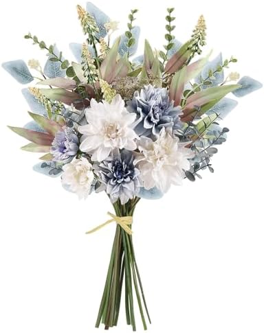 2 Pcs Fake Artificial Flowers Bouquet for Decoration, Silk Flower Arrangements Faux Flowers Plant Wedding Bride Bouquets Tables Centerpieces for Home Decor Indoor Vase Floral Table Decor (Blue White) by PUSUNYHOMEDECOR