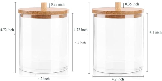 2 Pack Acrylic Qtip Holders, Large Cotton Round Holder with Bamboo Lid Clear Apothecary Jars Bathroom Canister Storage for Q-Tips, Cotton Pads & Swab, Hair Ties, Makeup Brush Organizing