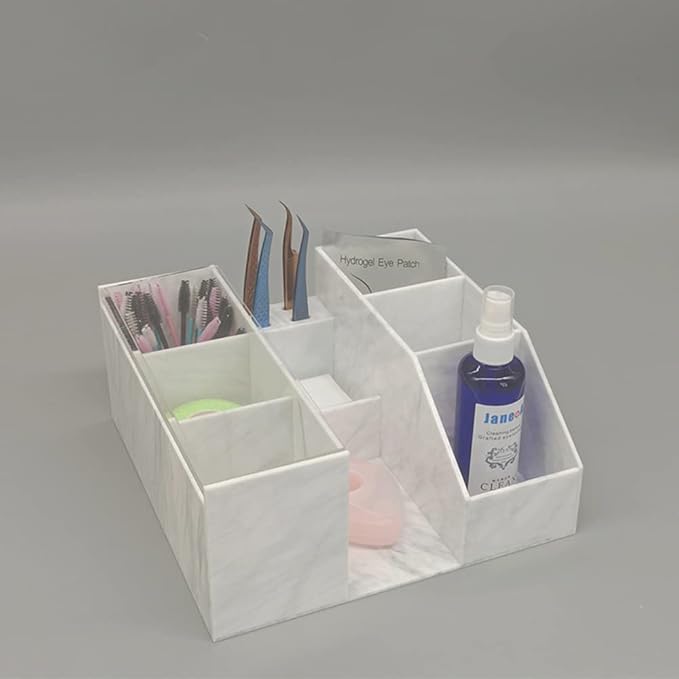 Eyelash Beauty Organizer, Acrylic Eyelash Grafting Tool Storage Beauty Tool W/Tweezers Holder Display Boxes for Home Eyelash Salon (Marble White)