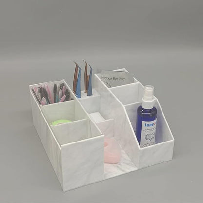 Eyelash Beauty Organizer, Acrylic Eyelash Grafting Tool Storage Beauty Tool W/Tweezers Holder Display Boxes for Home Eyelash Salon (Marble White)