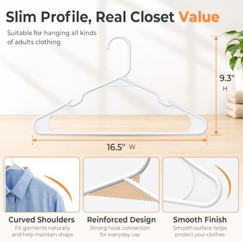 HOUSE DAY White Plastic Hangers 100 Pack, Slim Space Saving Clothes Hangers - Image 2