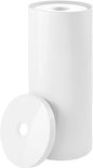 mDesign Plastic Floor Stand Toilet Paper Organizer with Cover, 3-Roll Space-Saving Tissue Storage for Bathroom - Fits Under Sink, Vanity, Shelf, in Cabinet, Corner - Aura Collection - White