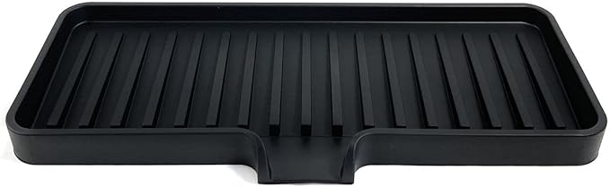 Silicone Soap Dish Tray and Sponge Holder with Drain Chute, Rectangular, Kitchen and Bathroom Sink Organizer (Black, 9"x3.5")