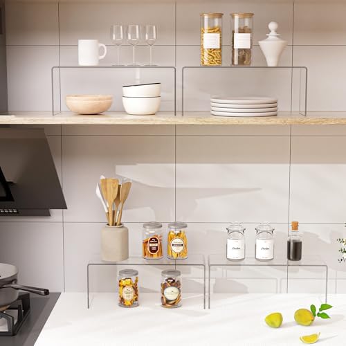 Aminigram Cabinet Shelf Organizer, 4 Pack Clear Riser(12.4 x 4 x 4.6 inch) - Image 3