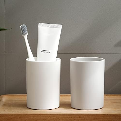 Bathroom Tumbler Cup 10.5oz Reusable Unbreakable Toothbrush Cup 300ml Mouthwash Cups Plastic Easy to Clean Bathroom Cup Toothbrush Holder Adequate for Your Bathroom (PP, white2) by DeTii