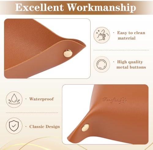 PU Leather Tray for Wallet, Portable Décor Key Tray Holder, Night Stand Storage for Bedroom, Bathroom, Living Room, Entryway, Jewelry Valet Organizer for Women Men (1, Brown, Square) - Image 4