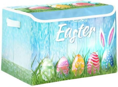senya Easter Baskets Collapsible Storage Bins with Lids, Happy Easter Bunny Eggs Storage Boxes Clothes Baskets for Organizing