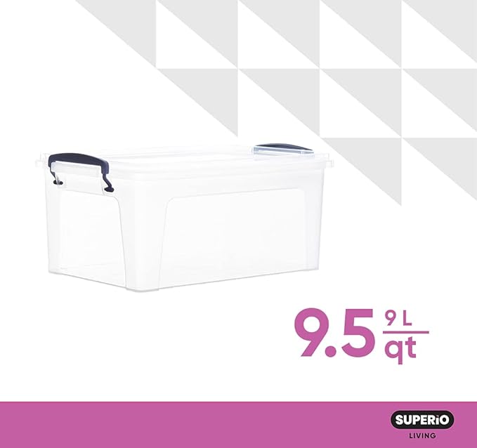 Superio Small Storage Bins with Lids - Clear Boxes for Organizing, Stackable Plastic Containers - BPA Free, Non-Toxic, Odor Free, Organizer for Home, Office, Dorm(2 Pack, 11 Qt)