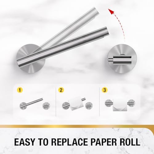 HITSLAM Brushed Nickel Toilet Paper Holder, Double Post Pivoting, SS304 - Image 6