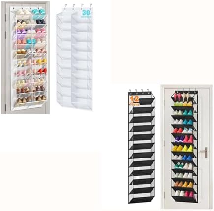 MISSLO 30 Pairs Over the Door Shoe Organizer and 36 Pairs Clear Over the Door Shoe Organizer Closet