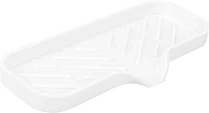 Silicone Bathroom Soap Dishes, Sponge Holder for Kitchen Sink, Shower Soap Holder with Drain, Soap Dispenser Tray, Soap Dish for Bottle, Cup, Sink or Counter Organizer - White 9" x 3.15"