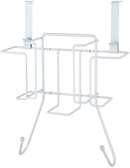 Sunbeam Laundry Room Metal Over the Door Hanging Ironing Board Holder and Organizer, Holds Standard Size Iron, Board, Spray Bottles, Starch, Fabric softener, White finish