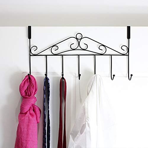 Over the Door Hooks for Hanging, Door Hanger Organizer, Over Door Towel Rack Hanger Coat Rack Hooks for Clothing, Anti-Rust Overdoor Organizer Rack with 7 Hooks for Bathroom Bedroom Hat Purse Robe