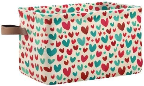 Bolaz Large Storage Basket Vintage Teal Red Cute Hearts Foldable Storage Box Organizer Bins with Handles for Bedroom Home Office