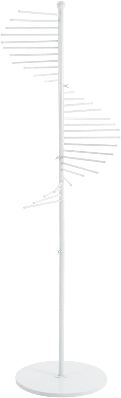 Freestanding Scarf Racks, Spiral Scarf Organizer Stand with 30 Hanger Rods, Metal Scarf Display Holder with Heavy Base for Clothing Store for Space Saving Shelves (White)