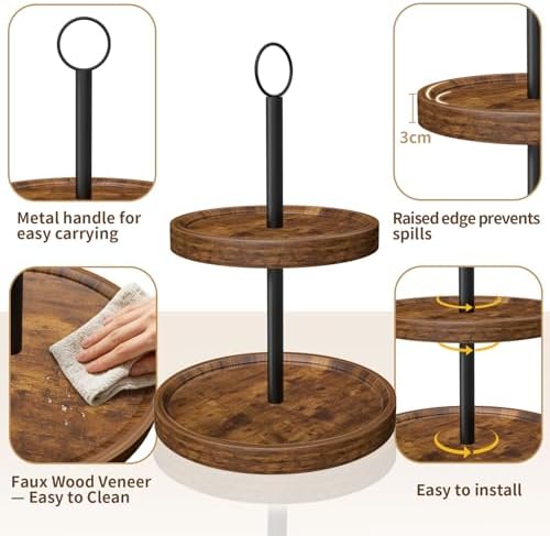 Tiered Tray Stand, Rustic 2 Tier Round Serving Tray, 1-Pack - Image 4