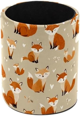 Faux Leather Pen Holder for Desk, Pencil Organizer Cute Fox Pen Cup Desk Decor Makeup Brush Holder Storage for Office Home by DragonBtu