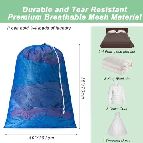 2 Pack Mesh Travel Laundry Bag 28" x 40"Extra Large Dirty Clothes Organizer - Image 2