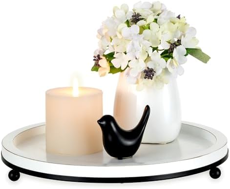 Hanobe Wood Decorative Tray for Home Decor Round Footed Stands 12" by Hanobe