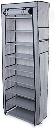GREEF 10 Tier 30 Pairs Shoe Rack with Dustproof Cover Large Shoe Storage Organizer Cabinet for Closet, Bedroom, Entryway, Hallway, Dorm Room (Grey)