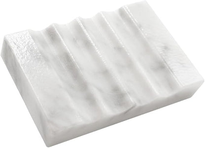 WeDoDecor Real Marble Soap Dish for Shower Stone Tray Small Bar Soap Holder with Self Draining | Non-Slip, Luxury Bath Room Accessories (White)
