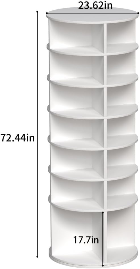 Shoe Organizer, 7 Tier Rotating Shoe Rack Tower, Spinning Shoe Display, High Bottom Design Shoe Tower Spinning Storage, Revolving Rack 360, Closet Handbag Display Rotate Organizers (White01)