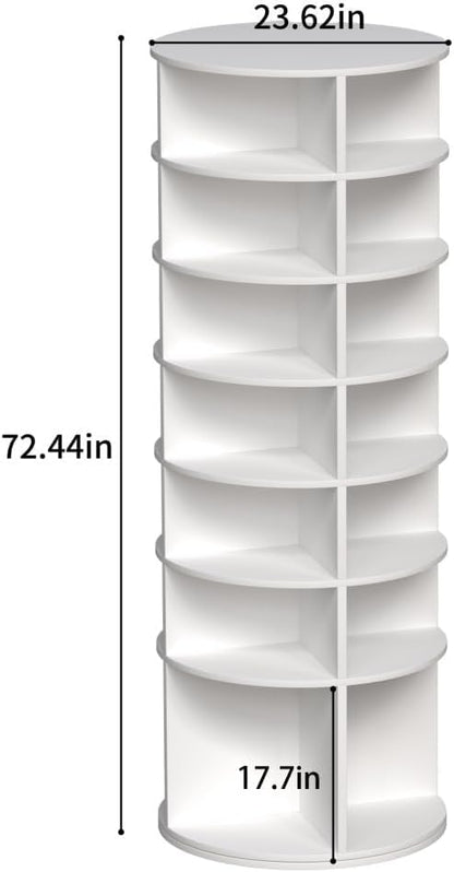 Shoe Organizer, 7 Tier Rotating Shoe Rack Tower, Spinning Shoe Display, High Bottom Design Shoe Tower Spinning Storage, Revolving Rack 360, Closet Handbag Display Rotate Organizers (White01)
