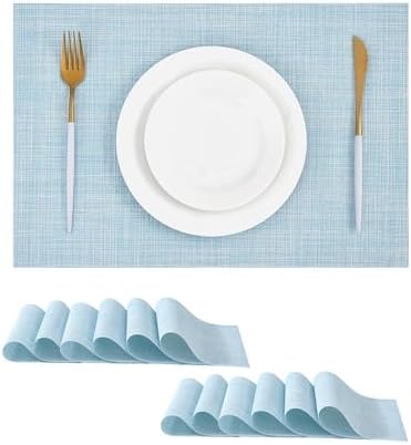 Leetaltree Soft Sky Blue Woven Placemats Set of 12 - Heat Resistant Non-Slip Place mats for Dining Table, Washable Durable PVC Vinyl Woven Table Mats(Sky Blue, 12) by Leetaltree-ArtatEveryTable