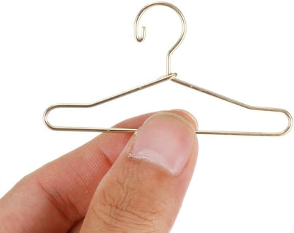 Abaodam 10pcs Mini Hanger Wire Hangers Dress Outfit Holders Mini Doll Coat Hanger Baby Dolls Baby Closet Hangers Gold Black Doll Playhouse Metal Wardrobe Fashion Toddler, Golden