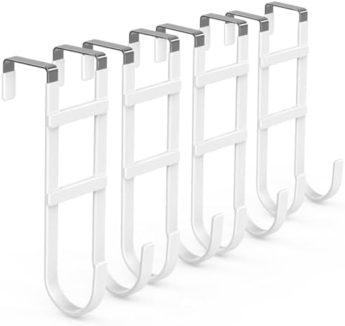 FYY Over the Door Hooks, Double-Hanger 4 Pack, Fits Doors 1.6" White by FYY