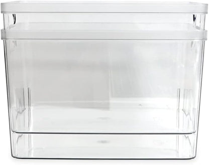 Isaac Jacobs 2-Pack Extra-Large Clear Storage Bins (11.5” L x 14” W x 9” H) w/Cutout Handles, Plastic Organizer for Home, for Kitchen, Fridge, Pantry, BPA Free, Food Safe (2-Pack, Extra-Large)