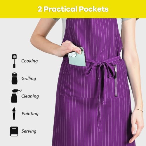 ROTANET Stripe Stretch Apron Chef Aprons for Men with 2 Pockets Waterproof - Image 5