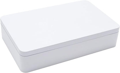 White Metal Tin Box with Lid, 8.5 x 5.3 x 1.9 Inch Rectangular Empty Tin Box for Home Storage