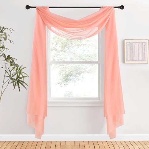 NICETOWN Coral Pink Scarf Voile Sheer Textured for Princess Decor, Lovely Window Topper Decorative Valance for Girls/Daughter's Bedroom, W60 x L216, 1 Pair - Image 2