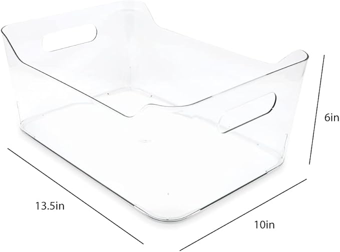 Isaac Jacobs 2-Pack Large Clear Storage Bins (13.5” x 10” x 6”) w/ Handles, Plastic Box Set, Home, Office, Fridge, Freezer, Kitchen, Pantry Organization Container, BPA-Free/Food Safe (Large, 2 Pack)