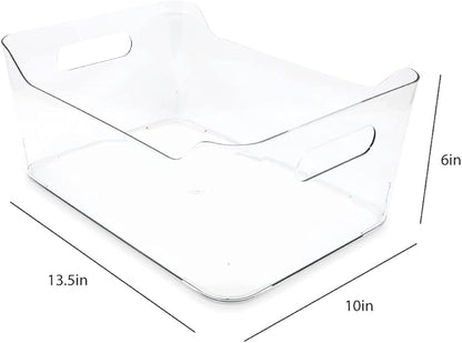 Isaac Jacobs 2-Pack Large Clear Storage Bins (13.5” x 10” x 6”) w/ Handles, Plastic Box Set, Home, Office, Fridge, Freezer, Kitchen, Pantry Organization Container, BPA-Free/Food Safe (Large, 2 Pack)