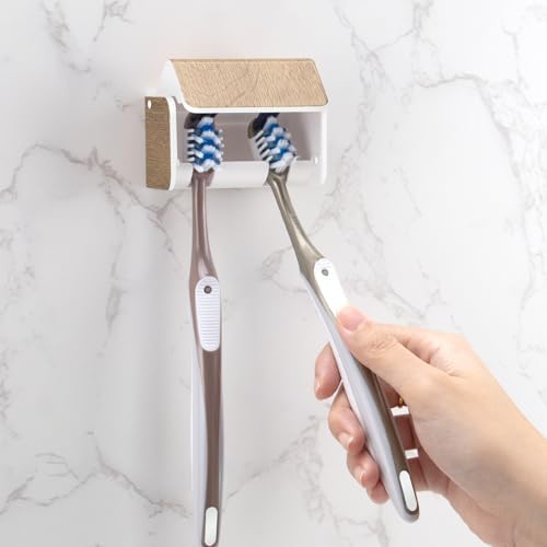 Toothbrush Holders Wall Mounted with Cover (1, Wood Grain) by PARKMANI