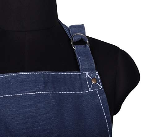AMOUR INFINI Cotton Solid Aprons for Women with Pocket, Adjustable Strap and Waist Ties Washed Chef Aprons for Cooking, Baking and Gardening (27.5x33 Inches - Blue) - Image 6