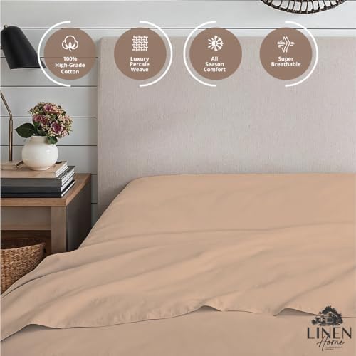Linen Home 100% Cotton Percale Twin Size Fitted Sheet only, Brushed Rose - Image 3