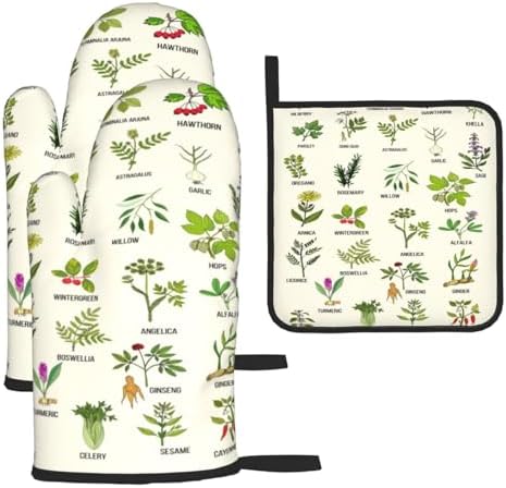 Cute Herbs Botanic Garden Plants Oven Mitts and Pot Holders Sets Heat Resistant for Kitchen BBQ Microwave Baking Grilling Cooks Set of 3 Kitchen Oven Glove by Unknown