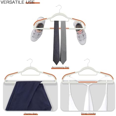 60 Pack Heavy Duty Plastic Hangers, Non Slip Clothes Hangers with Rubber Pads and 360° Hook - Thin Space Saving Hanger, Closet Organizer for Shirt, Pants, Suit, Skirt, Coat - Orange - Image 6