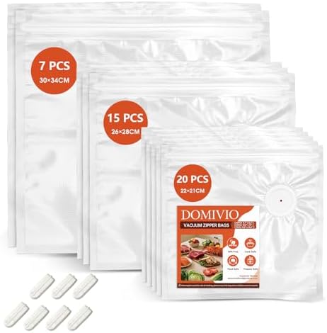 Reusable Vacuum Sealer Bags, 42 Pack 3 Sizes + 7 Clips, BPA Free by DOMIVIO