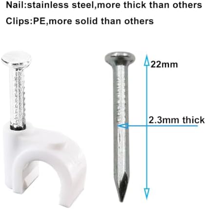 HS Cable Clips 8mm with Steel Nail 200 Pieces White,Ethernet Management U Shaped Wire Cord Staples Hooks for Outdoor Wall,Coax Cat7 RG8 Cable Extension Fasteners - Image 2